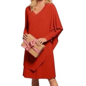Soft Surroundings M Burnt Orange Stretch Knit Asymmetrical Layered Marla Dress